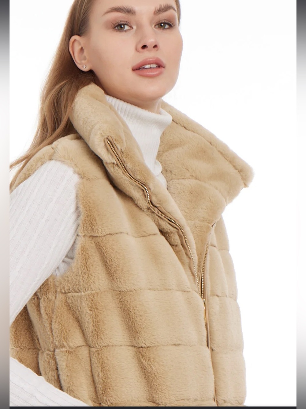 Patti Kim New York Designer Chic Faux Fur Lauren Vest Toast Brown Size XS - Picture 2 of 16